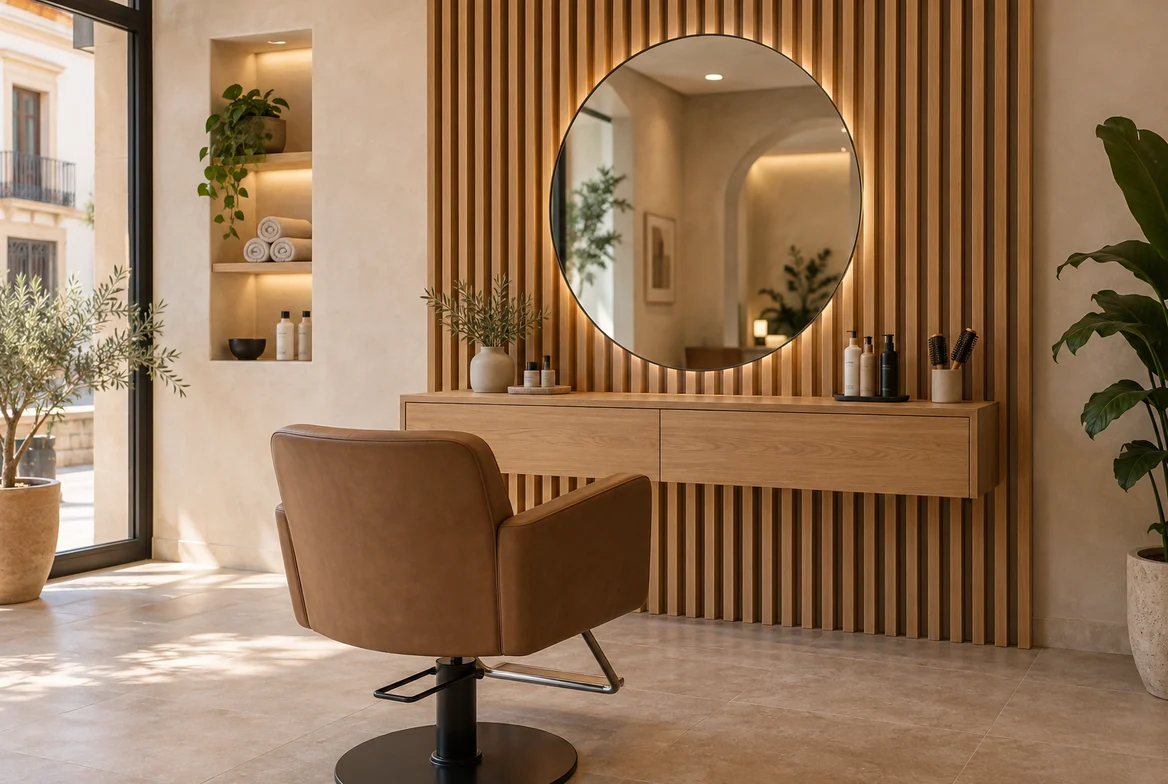Mostrador y estanterías de madera a medida para un negocio